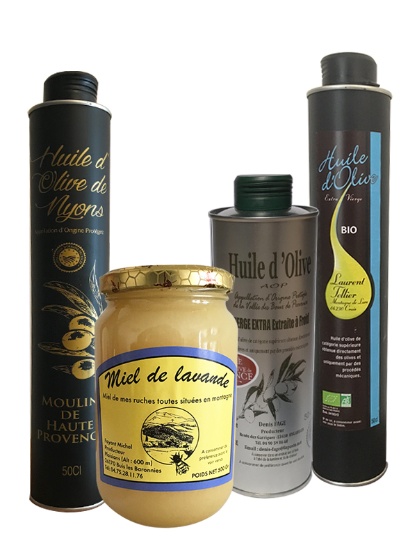 Coffret Huiles d'olive et Miel de France - Vente Huile d'olive de France  AOC, AOP et Bio - La Compagnie de l'Huile d'Olive