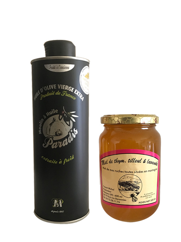 Box set Lavender honey 500g and an Extra virgin old-fashioned olive oil  from Gard 50cl - Extra virgin Olive oil for sale from France PDO and  Organic - La Compagnie de l'Huile